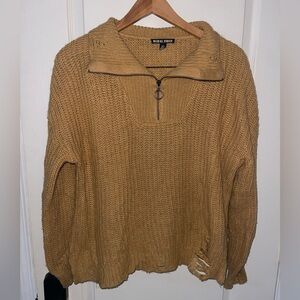 Moral Fiber Distressed Mustard Sweater